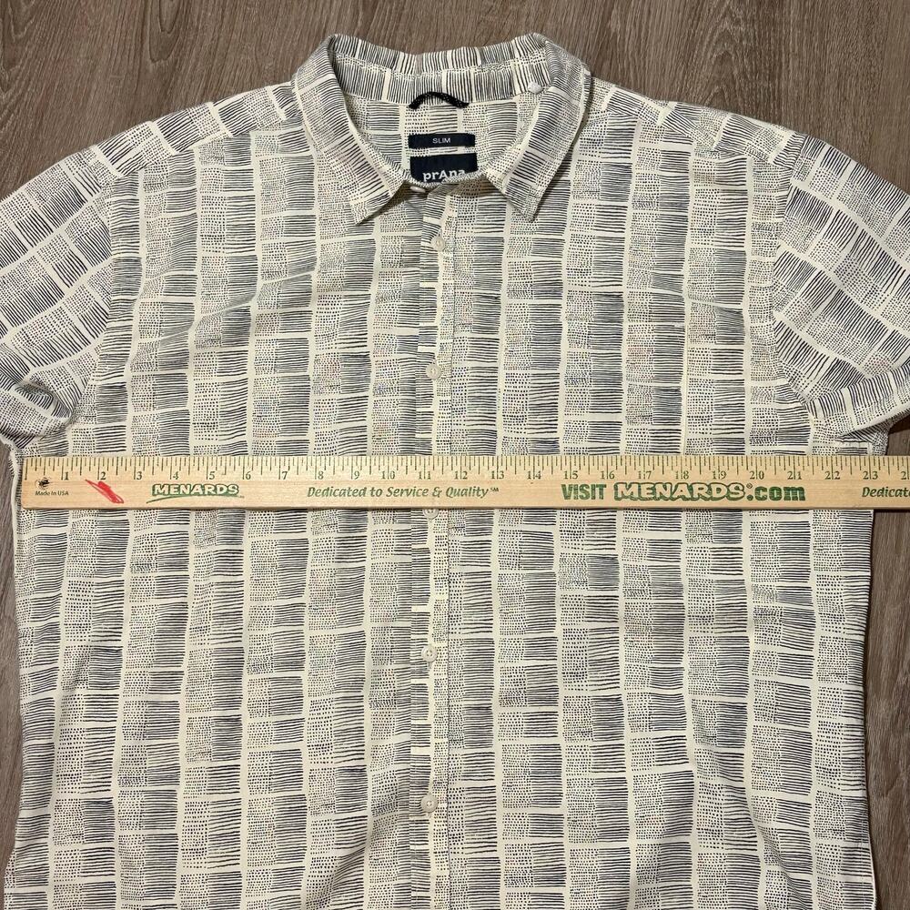 prAna Men’s Slim Fit Short Sleeve Button Up Shirt Cream Gray Print Size XL - Picture 7 of 11